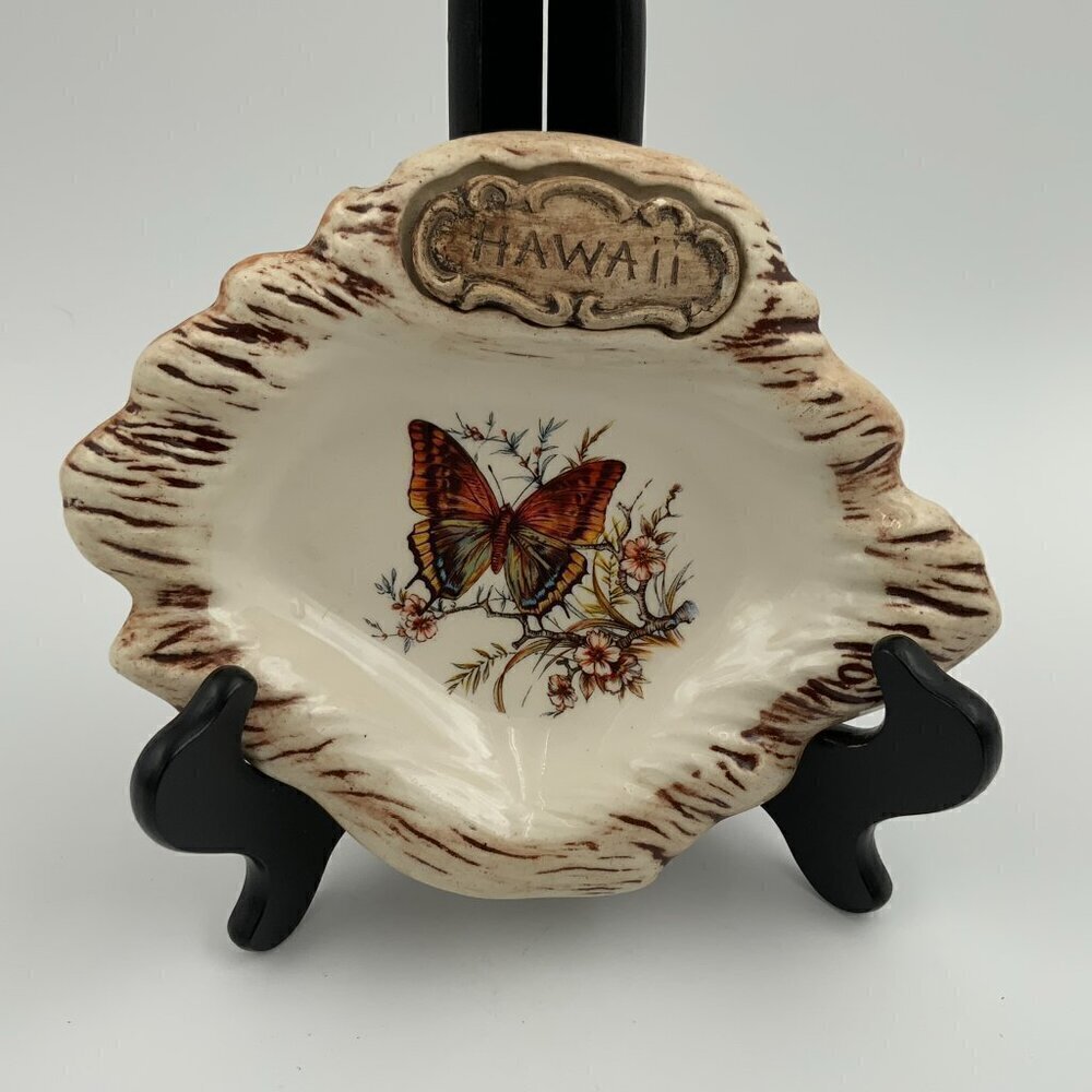 Treasure Craft Hawaii Souvenir Floral Butterfly Design Tray Ashtray Trinket USA - Picture 7 of 8